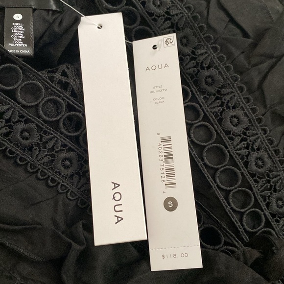 AQUA NWT Ruffled Back Cutout Lined Cotton Whimsigoth Black Midi Dress Size Small - Picture 10 of 11